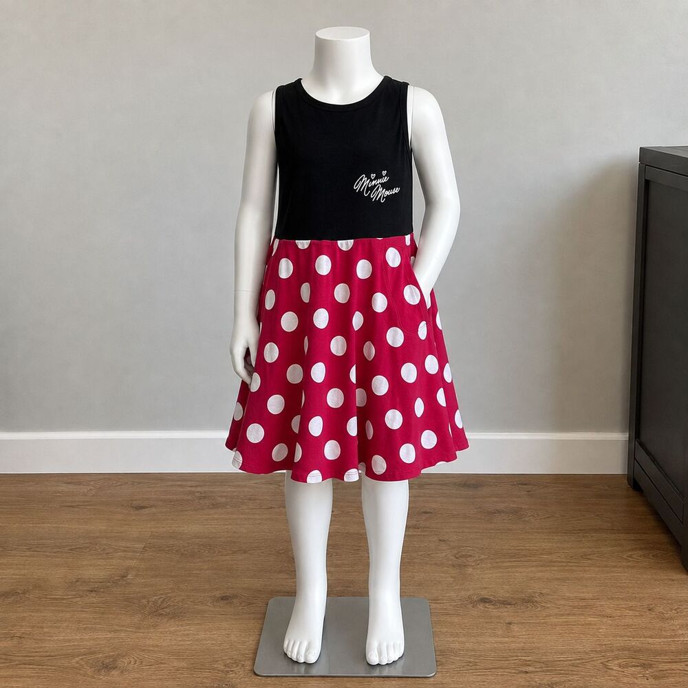 Minnie Mouse Disney Tank Dress Girls Small Black Red White Polka Dot Pockets